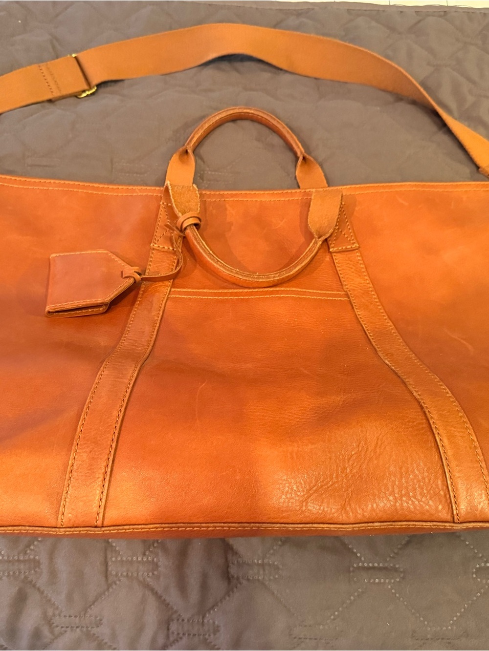 Madewell Leather Laptop Tote in Cognac Brown